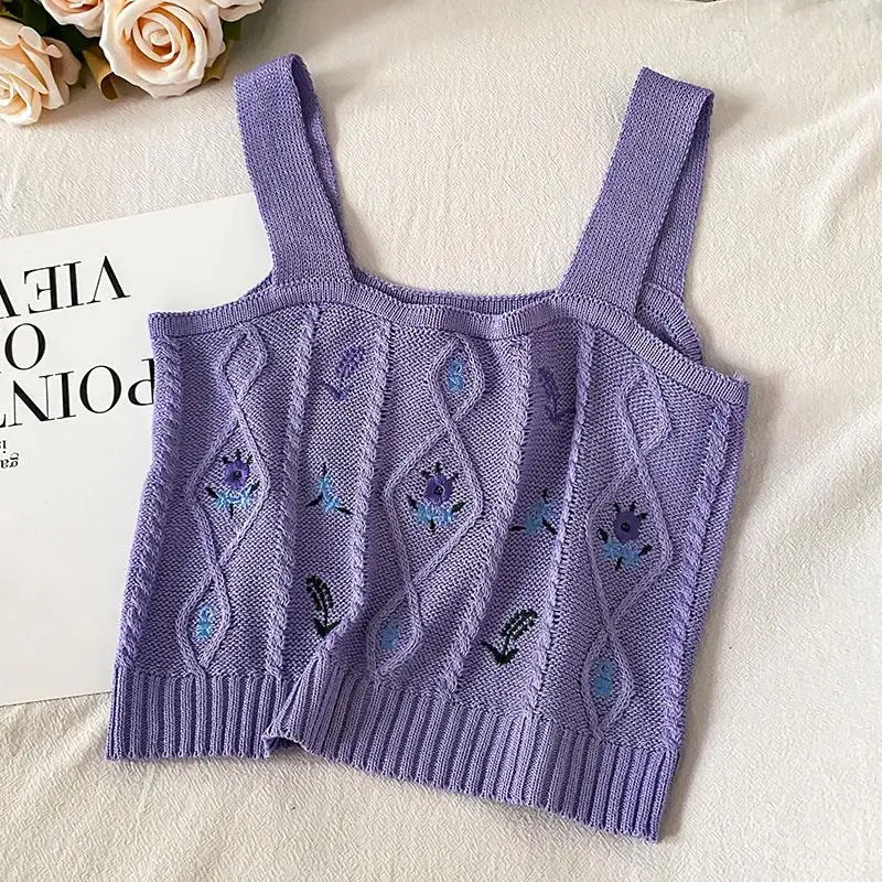 

Y2K топы, Женский вязаный жилет, летние пикантные кроп-топы, лидер продаж, топы без рукавов с лямкой на шее, Новые майки с принтом, женская одеж...