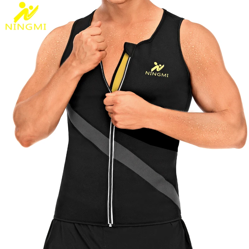 

NINGMI Man Waist Trainer Sauna Vest Body Shaper Neoprene Sauna Shirt with Zipper for Weight Loss Body Shapewear Warming Jacket