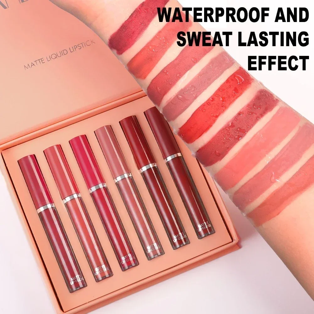 6 шт./набор антипригарная жидкая губная помада в подарочной коробке