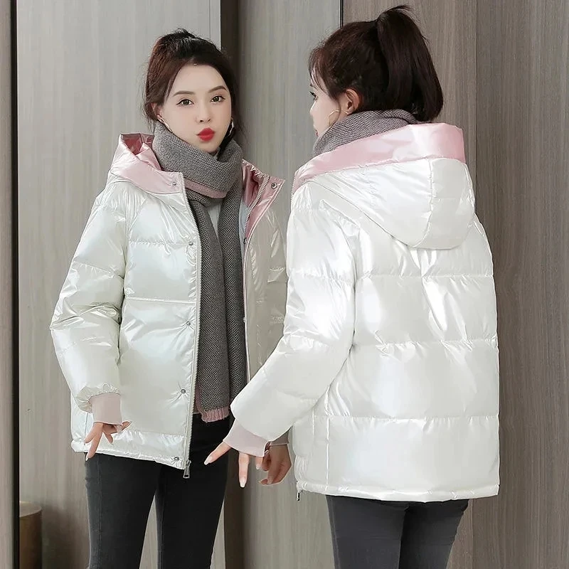 Winter Jacket Women 2023 New Glossy Down Cotton Coat Winter Warm Down Jacket Parkas Thick Warm Cotton-Padded Coat Outwear Female