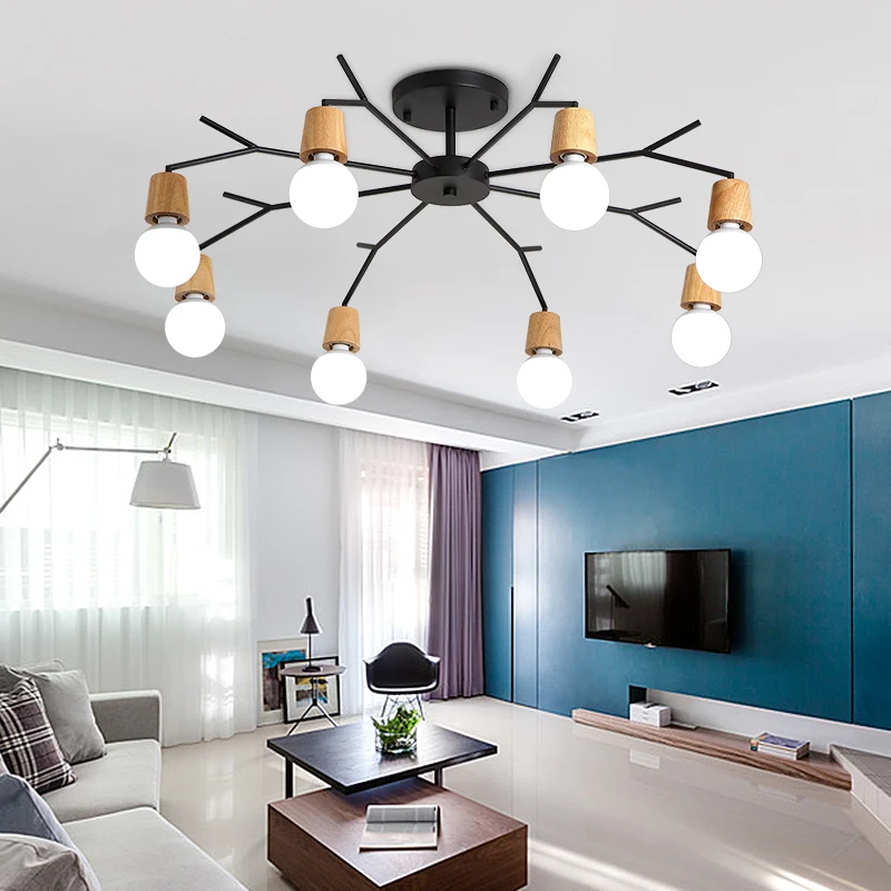 

Art Spider Ceiling Lamp Retro Edison Bulb Vintage Loft wood ceiling lights Modern LED Home Living Room Decor Fixtures