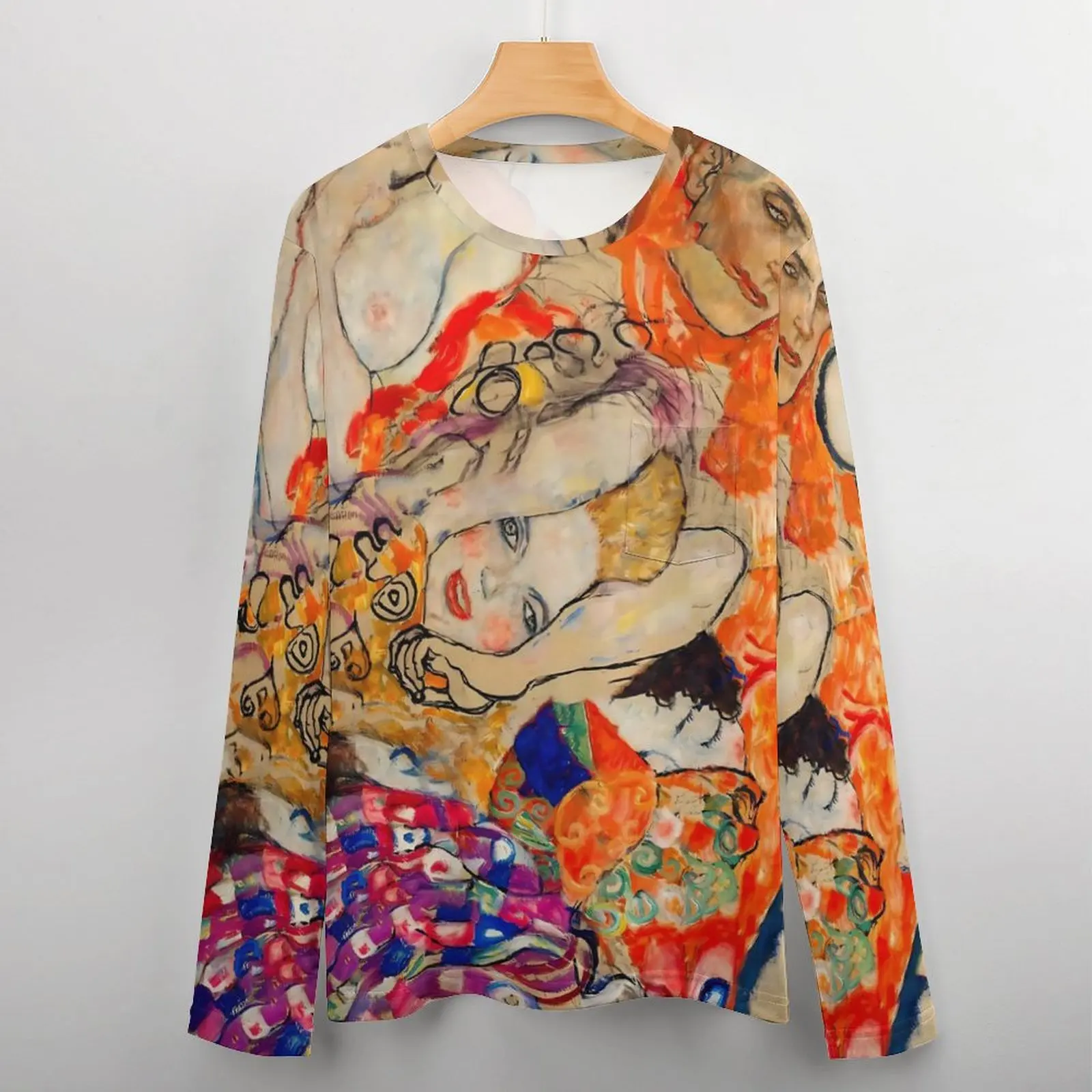 Gustav Klimt Art T-Shirt The Bride Hip Hop T Shirts With Pocket Long Sleeve Graphic Tops Autumn Essential Oversized Clothing