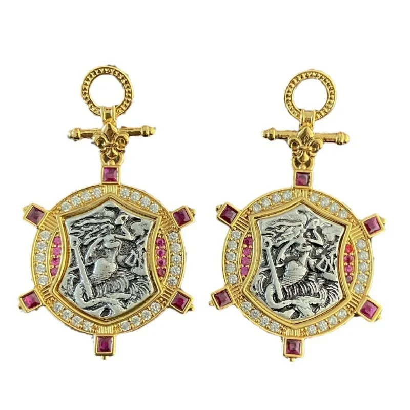 Французские антикварные круглые серьги итальянское мастерство двусторонняя