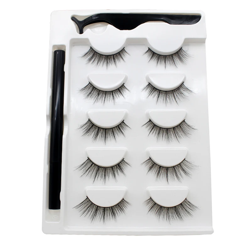 

5 pairs Sticky Eyeliner Set Thick Natural Eyelashes False Eyelashes
