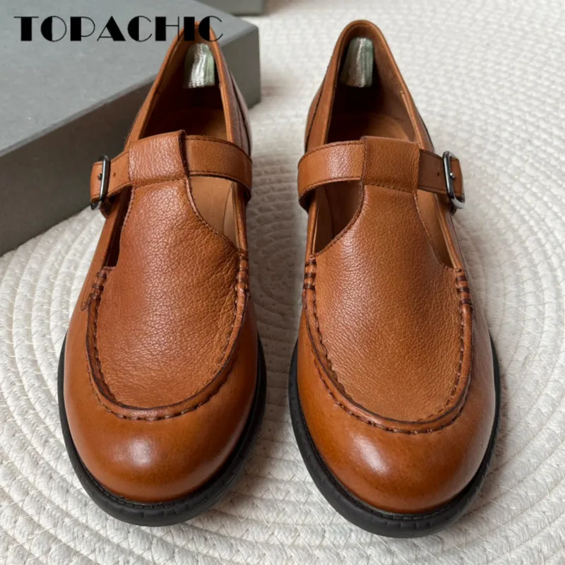 

6.21 High Quality Women Retro Belt Buckle Hollow Out Round Toe Square Heel Casual Loafer Shoes