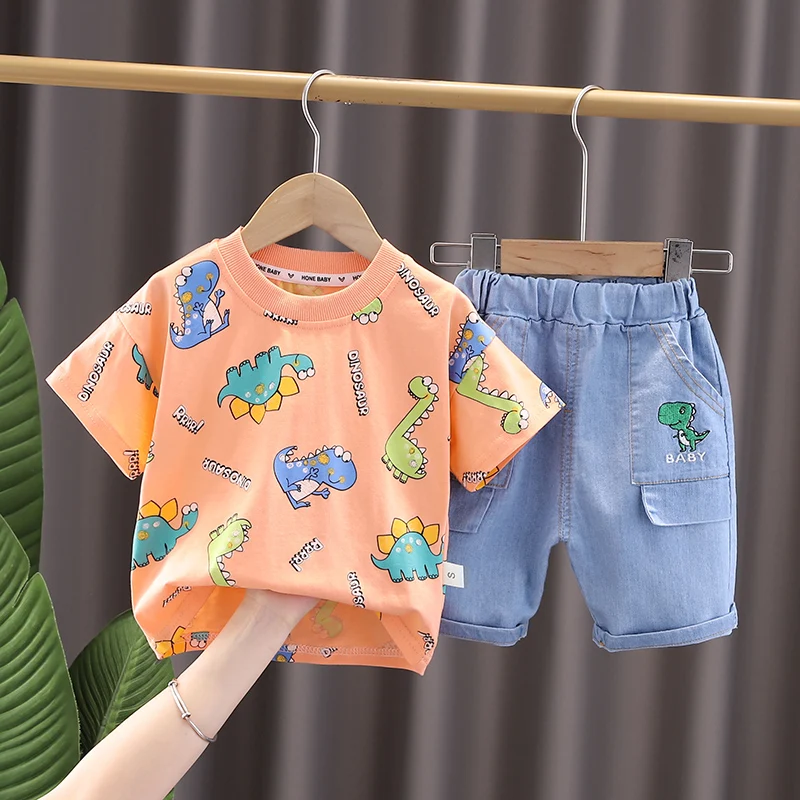 KLTN-детская одежда для мальчиков, летний костюм с шортами с коротким рукавом, рубашка с принтом, повседневные шорты, костюм из двух предметов