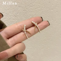 mihan 925 silver needle modern jewelry x shape earrings simply design simulated pearl stud earrings for girl lady gifts