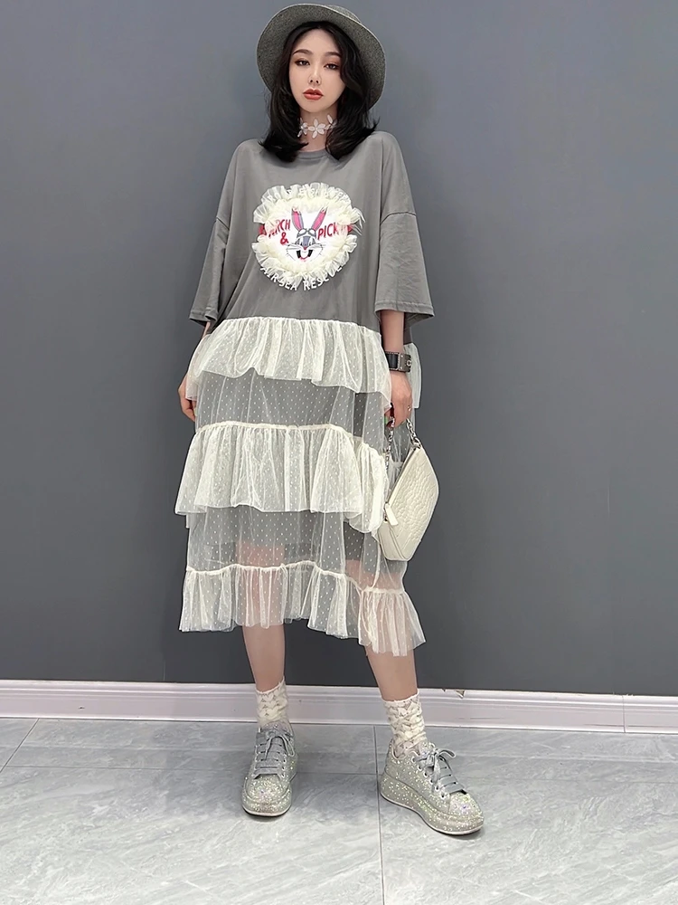 

SuperAen 2022 Summer New Fashion Dress Casual Mesh Cartoon Rabbit Fashion Women's Cake Dress