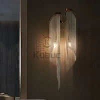 kobuc modern aluminum chain tassel wall lamp chrome bedroom foyer dining room backgrou loft indoor lamp wall lighting e14