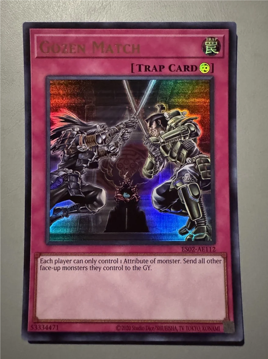 Фото Карта Yugioh KONAMI Duel Monsters ES02-AE112 Gozen Match, ультраредкая, азиатская, английская, официальная коллекционная, в идеальном состоянии