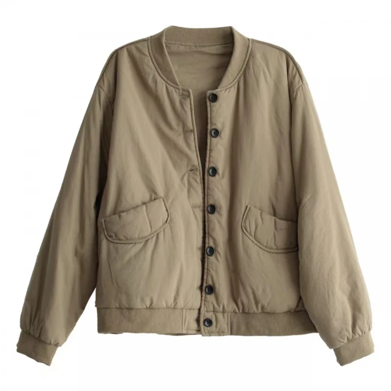 Solid Color Loose Casual Warm Cotton Jacket for Women Autumn Winter 2022 New Fashion Korean Long Sleeve Single Breasted Coat