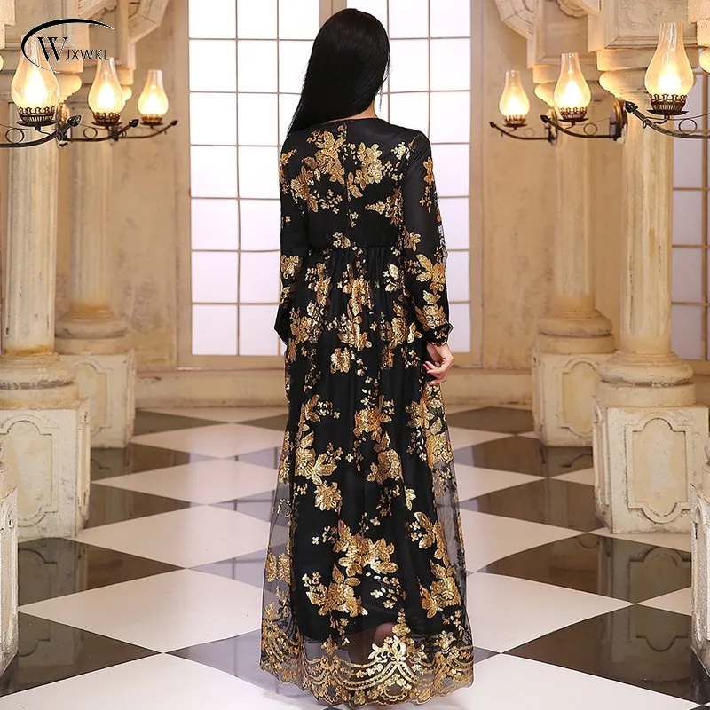7000 Temperament Black Gold Sequins Embroidery Dubai Double Dress 2022 Abayas for Women Turkish