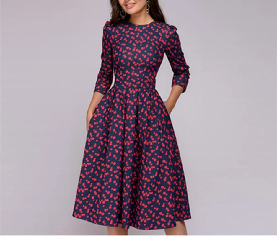 

Женское винтажное платье Вечерние трапеция с рукавом три четверти и круглым вырезом