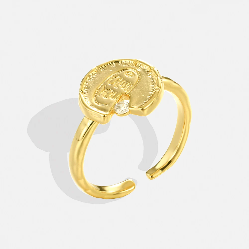 

Simple Vintage Gold Color Zircon Rings For Women Seal Shape Adjustable Irregular Unique Design Accessory Gifts Hot Fashion Items