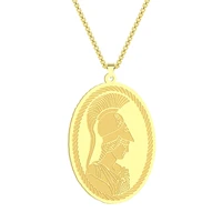 stainless steel ancient greek goddess athena pendant necklace for men women metal golden color athena medallion choker collar