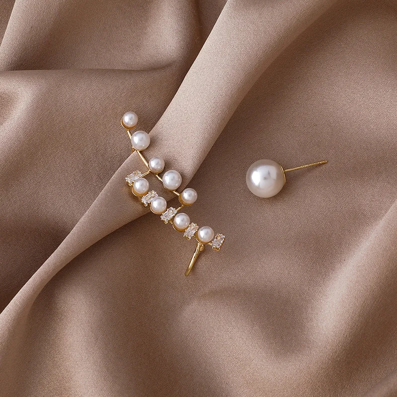 

Minar 2022 Trendy Imitation Pearl Clip Earrings for Women Gold Color Copper Geometrical Asymmetry Earring Casual Accessories