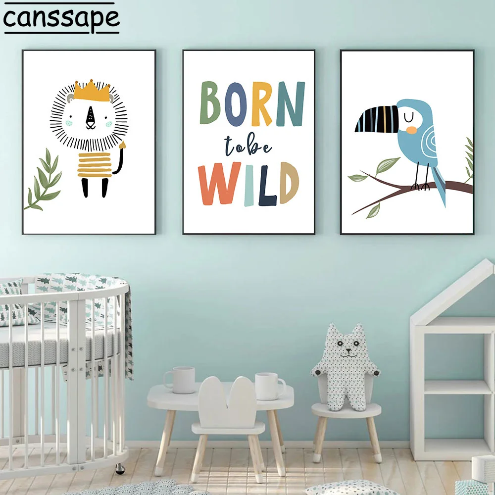 Мультяшный постер Лев птица крокодил холст искусство живопись буквы печать