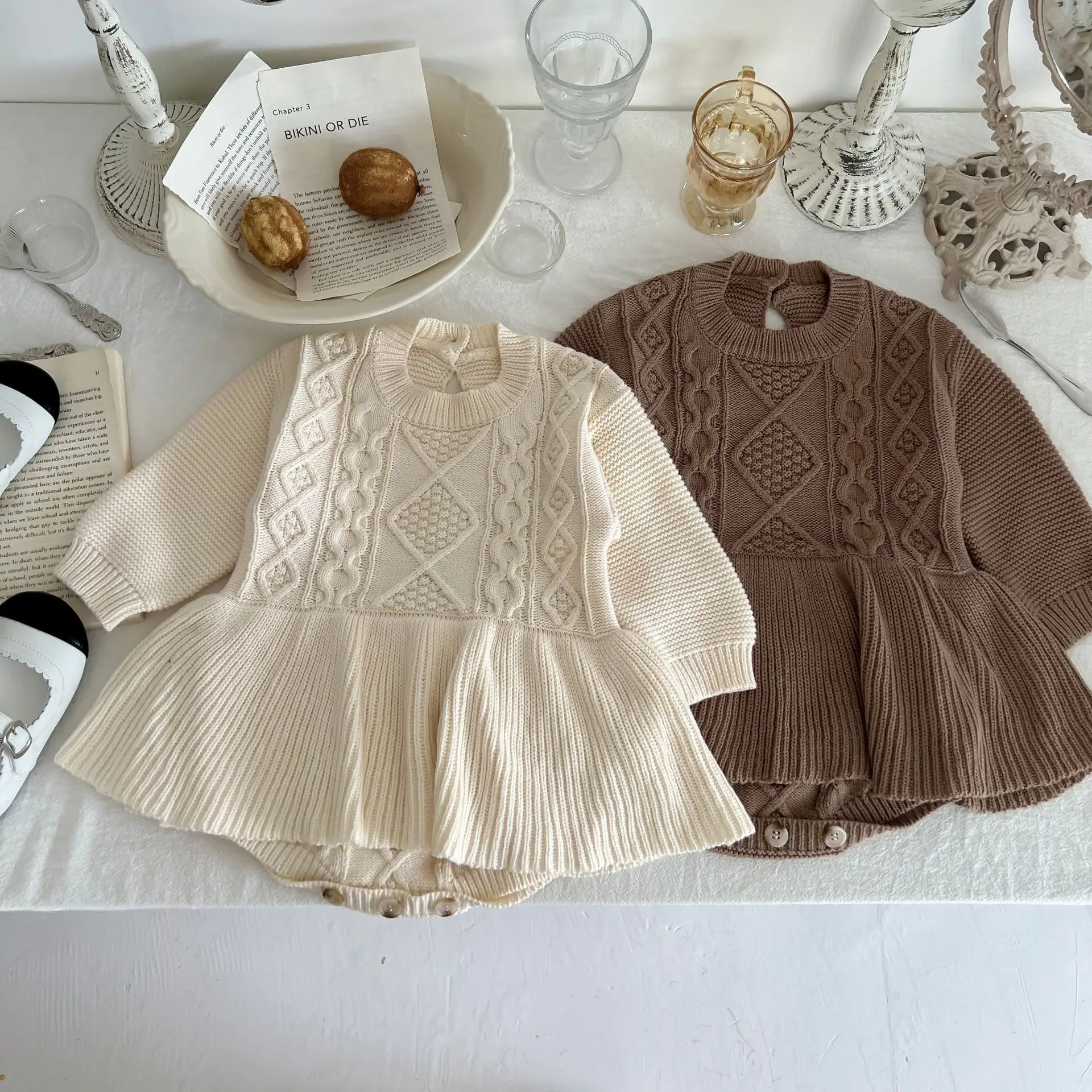 

Winter Baby Girls Bodysuits Clothes Autumnn Casual Solid Long Sleeves Newborn Infant Knit Onesie Coveralls 0-18m Toddler Outfits