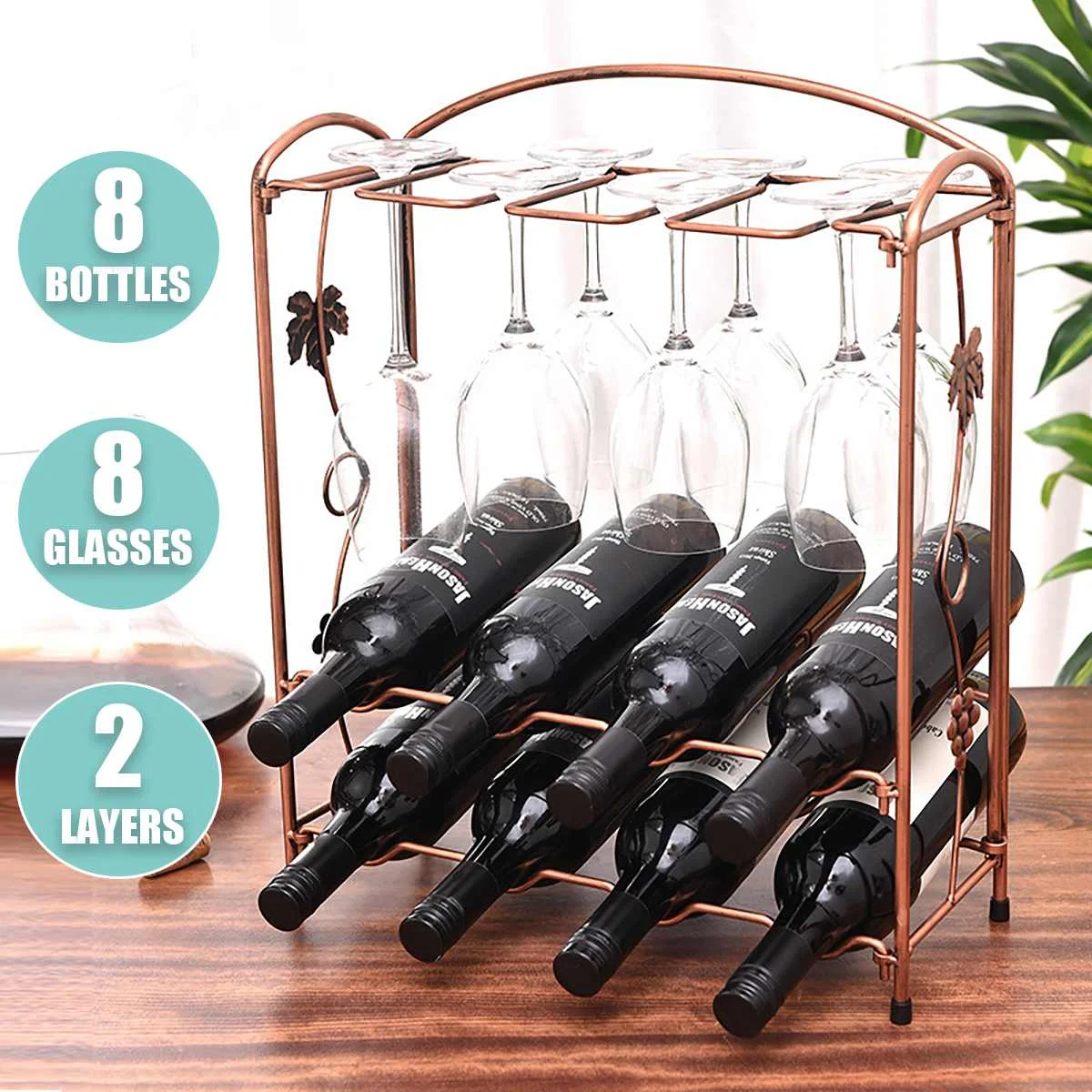 

8 Bottles Wine Rack Storage Rack Holders Glass Wine Cup Display Stand Home Kitchen Bar Tools Wine Cabinet Shelf Barware Decor