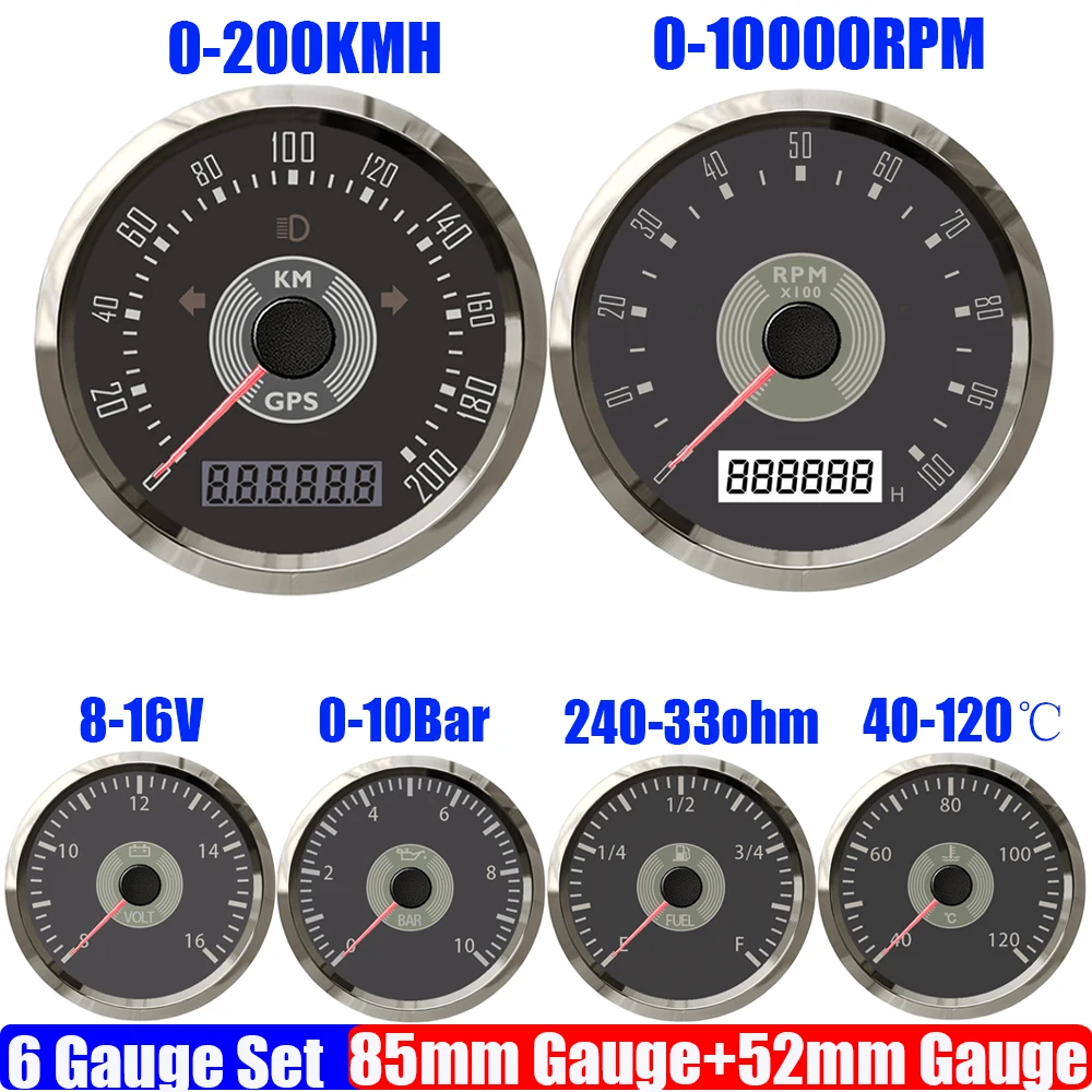 

Ретро Винтаж Классический 6 Калибр Набор 85 мм GPS Спидометр Тахометр 52 мм Датчик уровня топлива Измеритель давления масла Температура воды Вольт