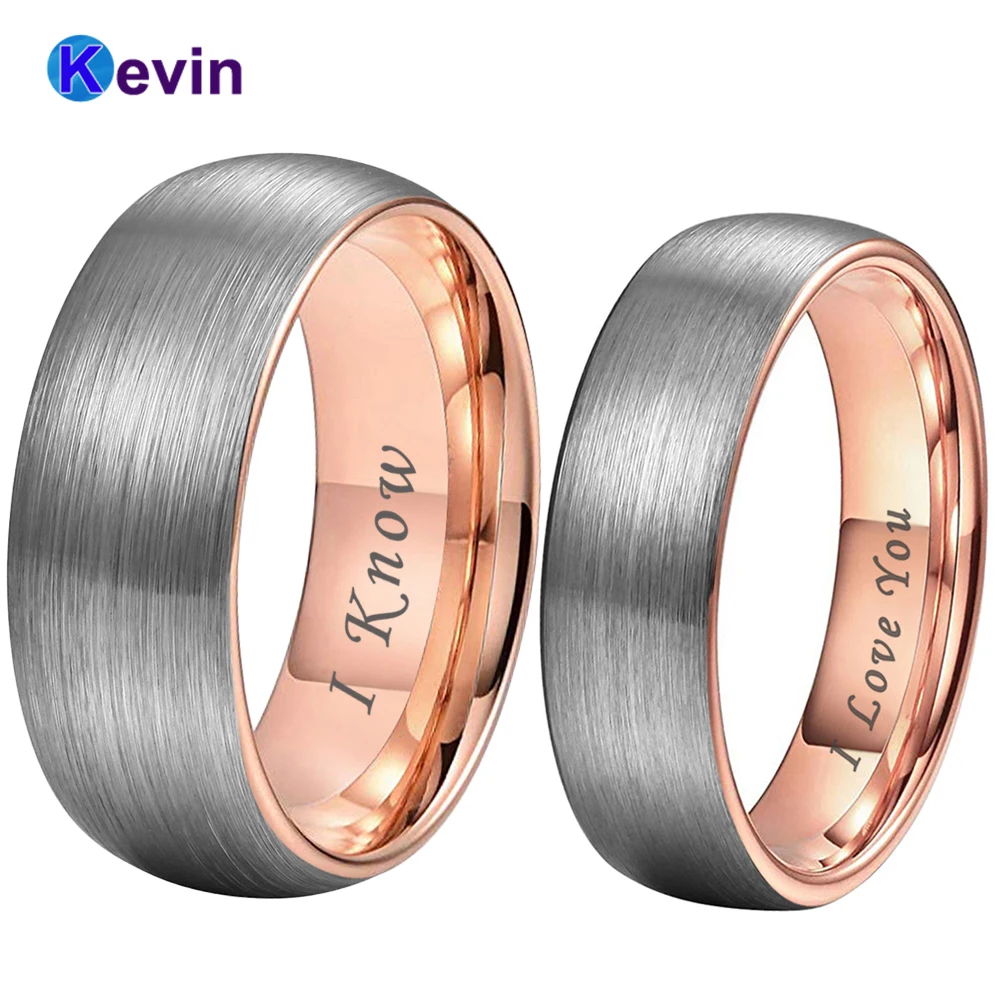 

6MM 8MM Men Women Tungsten Carbide Ring Rose Gold Color Fashion Engagement Wedding Band I Love You I Know Engraved