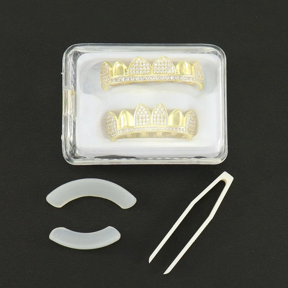 Фото Хип-хоп Iced Out CZ Камни Зубы Grillz Кепки Кубический Циркон Верх и Низ Очарование Грили Набор Для Мужчин Женщин Ювелирные Изделия Подарок №3
