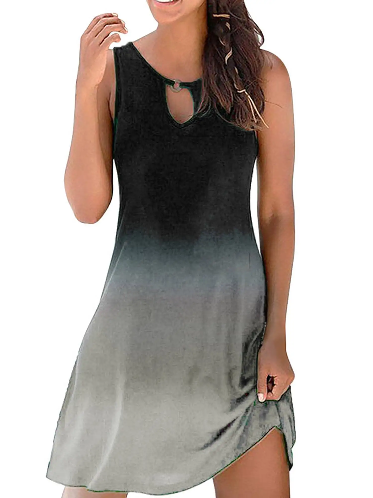 

Summer Women Dress O Neck Gradient Sleeveless Loose Hollow Out Dress Lady Party Swing Dress Summer Casual Elegant Vestidos