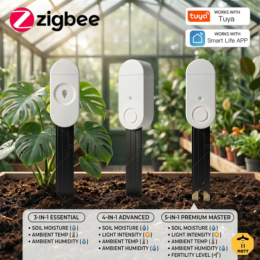 Фото Датчик температуры и влажности Tuya Zigbee 3/4/5 в 1, умный тестер почвы с функцией измерения освещенности ‌   Датчик плодородия для домашнего сада №1