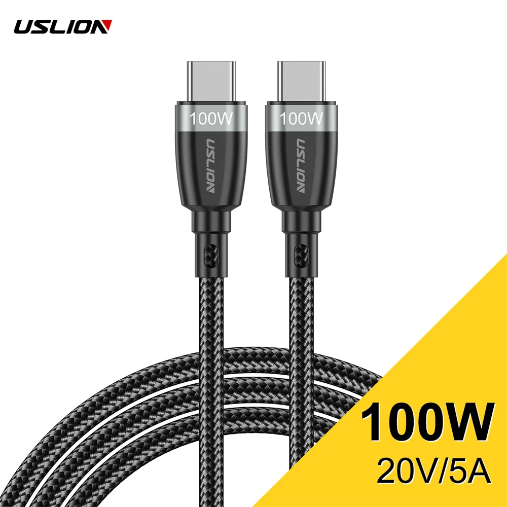 

USLION 5A 100W USB Type C Cable for Macbook Tablet Laptop QC 4.0 Fast Charging Data Cord For Xiaomi 12 Pro POCO M5 Samsung S22