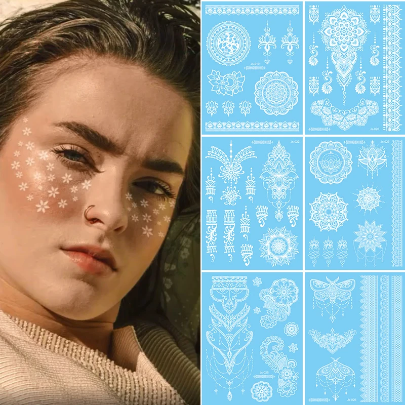 

Белая искусственная временная татуировка, наклейка, боди-арт, водонепроницаемая татуировка для невесты, свадебная красивая декоративная художественная