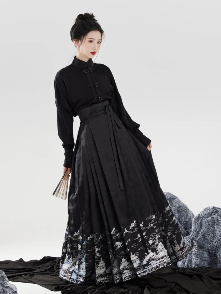 Юбка с изображением лошади Hanfu, Оригинальное повседневное платье китайской династии Мин, традиционная плиссированная юбка в китайском стиле для выступления на сцене