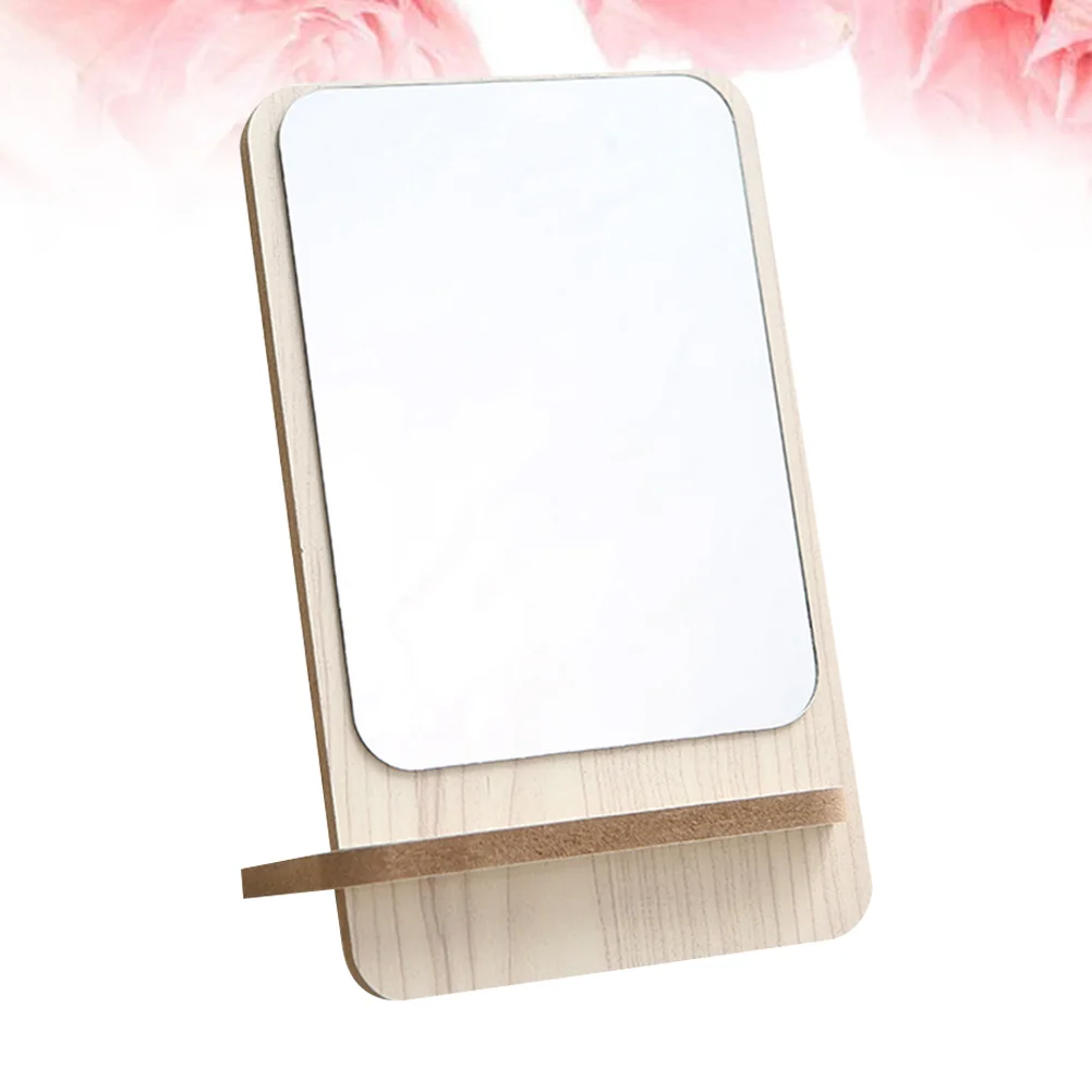 

1pc Mirror Wooden Retro Desktop Portable Tabletop Clear Makeup Mirror Mirror for Bathroom