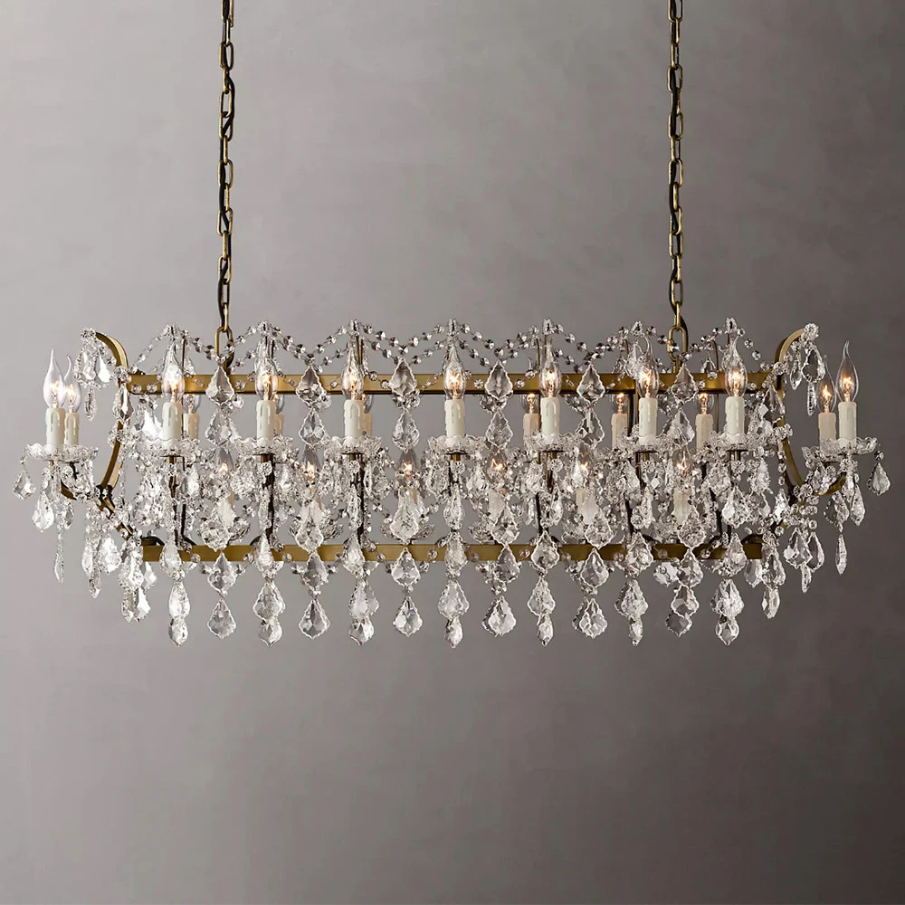 

American Vintage Crystal Candle Rectangular Chandelier Brass Candle Chandelier Lighting LED Modern Dining Room Lighting