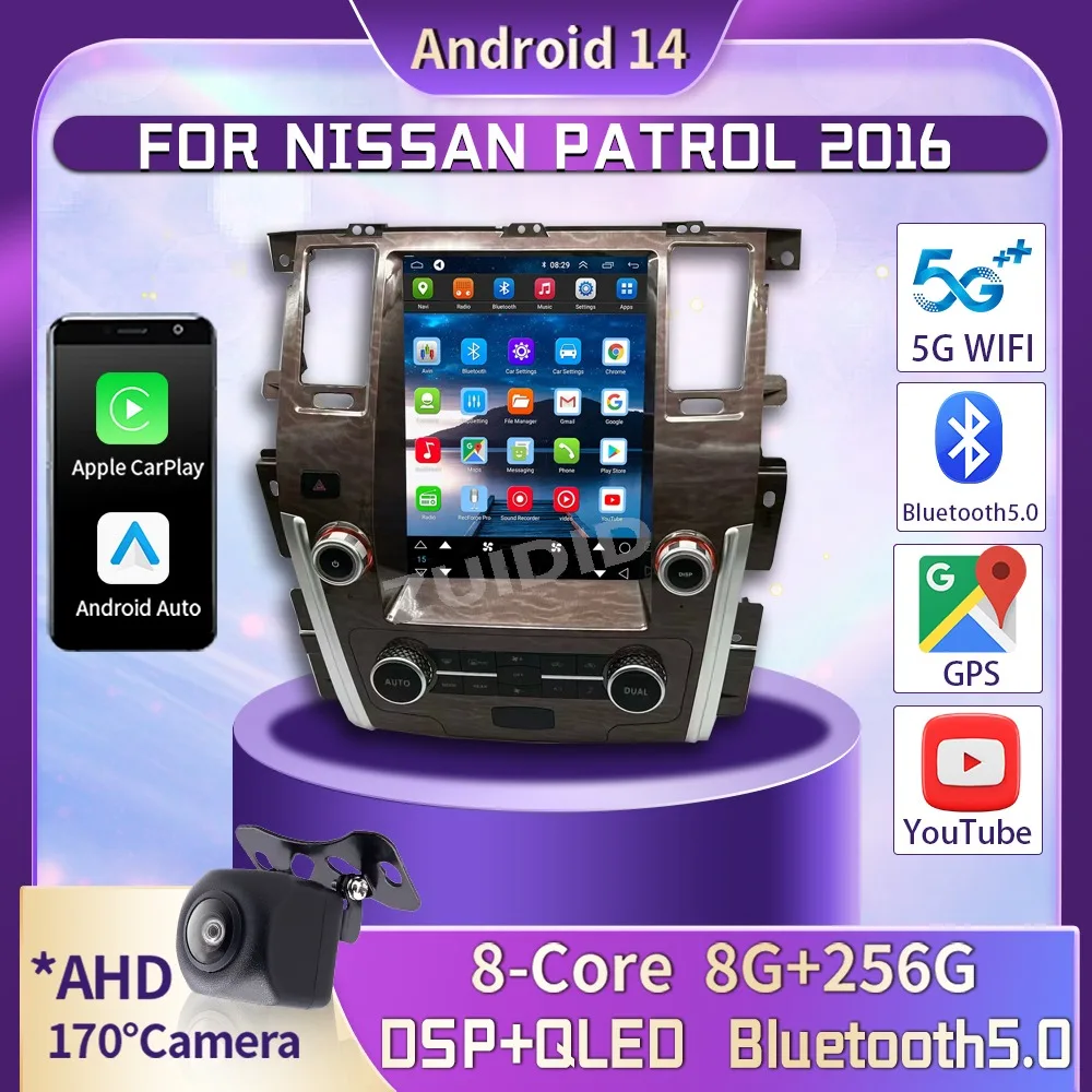 Беспроводной CarPlay для NISSAN PATROL 2016 автомобильный радиоприемник мультимедиа Android14