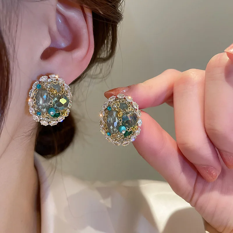 

2022 Japan Korean New Luxury Earrings For Women Zirconia Crystal Decorated Stud Earings Party Bijoux Boucle oreille Femme