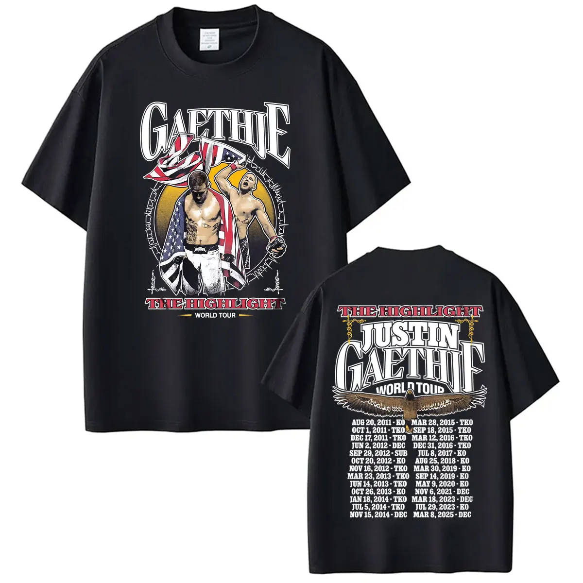 Фото Футболка The Highlight Justin Gaethje World Tour, мужская одежда, модные винтажные футболки с короткими рукавами, летние топы, футболки с круглым вырезом №1