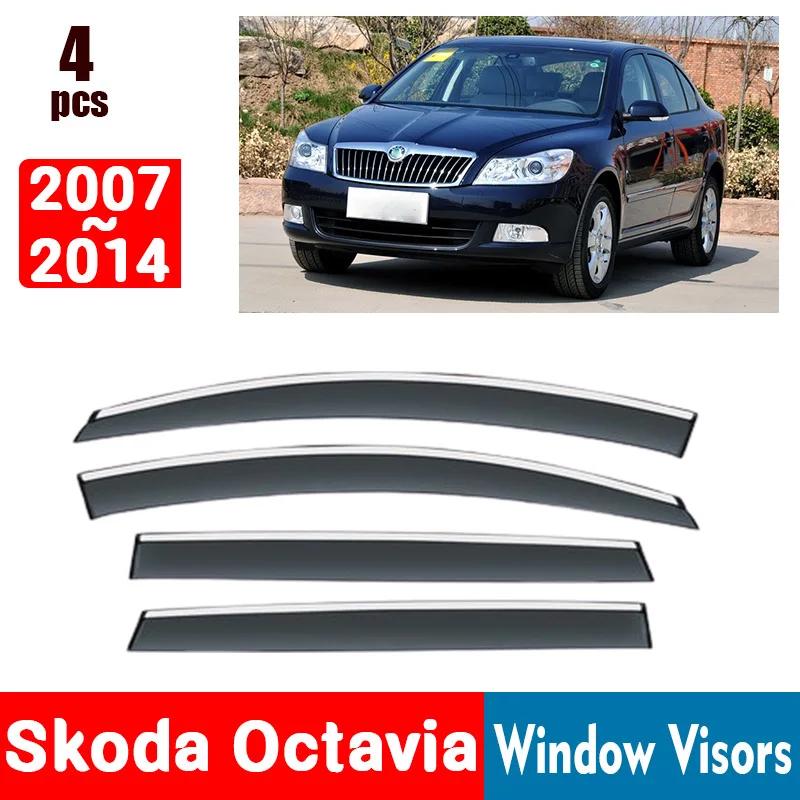 FOR Skoda Octavia 2007-2014 Window Visors Rain Guard Windows Rain Cover Deflector Awning Shield Vent Guard Shade Cover Trim