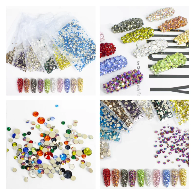 

Gold boittom Mix Size Crystal AB Clear Non HotFix FlatBack Rhinestones Decorations DIY Glitter Stones 3D Nail Art Accessories