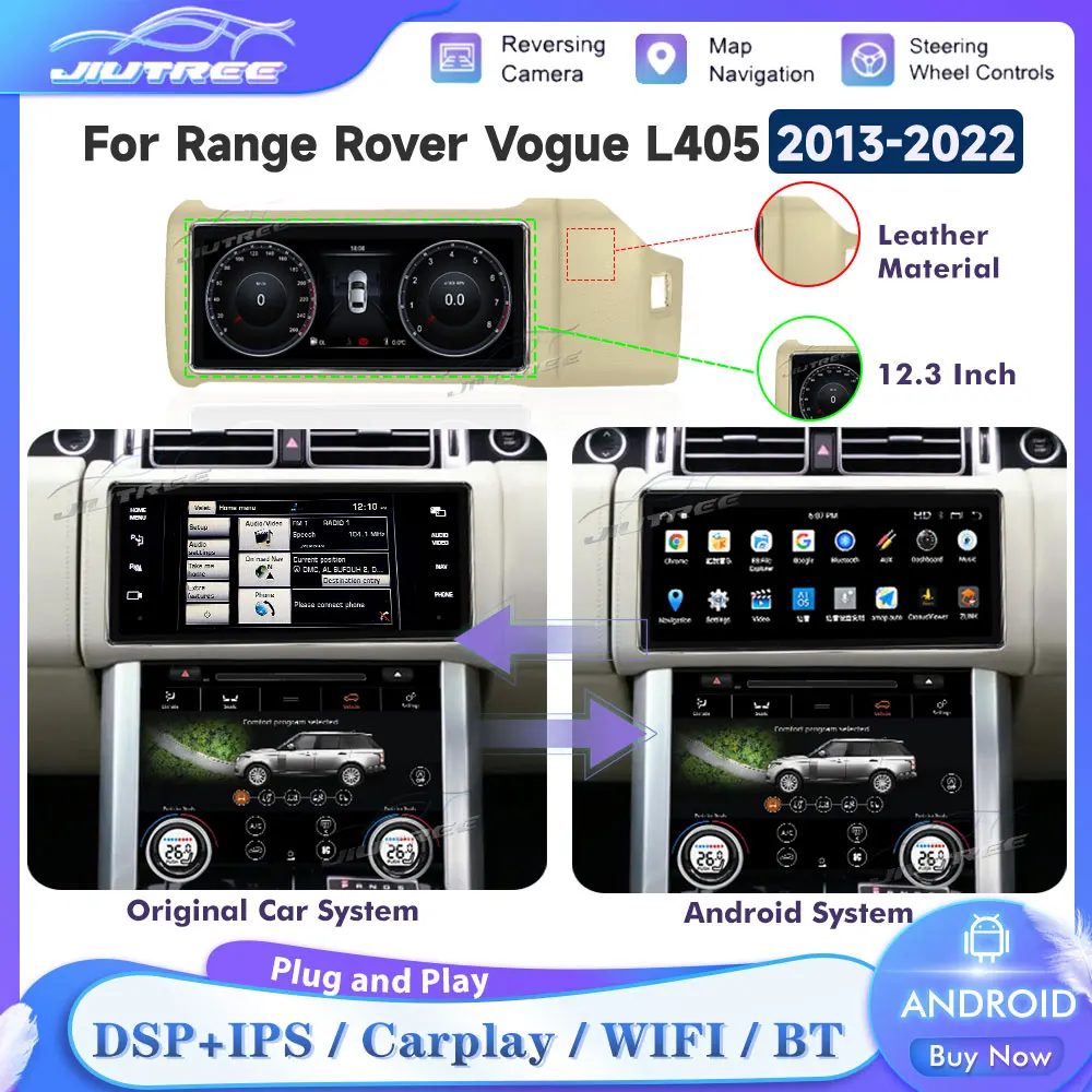 

Автомагнитола Vogue L405 RHD 2013-2022 для Range Rover, Android PX6, 12,3 дюйма, двойная система, GPS-навигация, плеер, сенсорный экран переменного тока