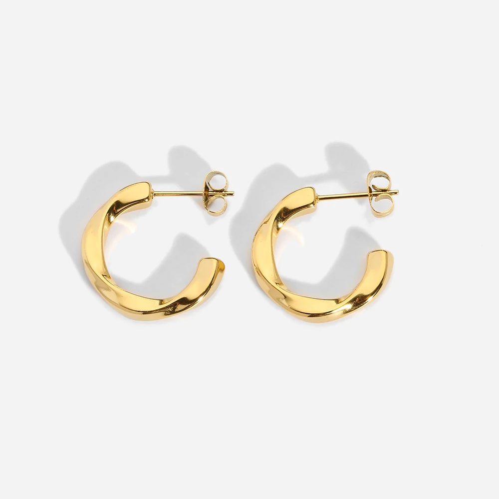

New Waterproof Stainless Steel Stylish Small Twisted Hoop Earrings For Women Girls Gold Plated Mini Wave Stud Jewelry Gift