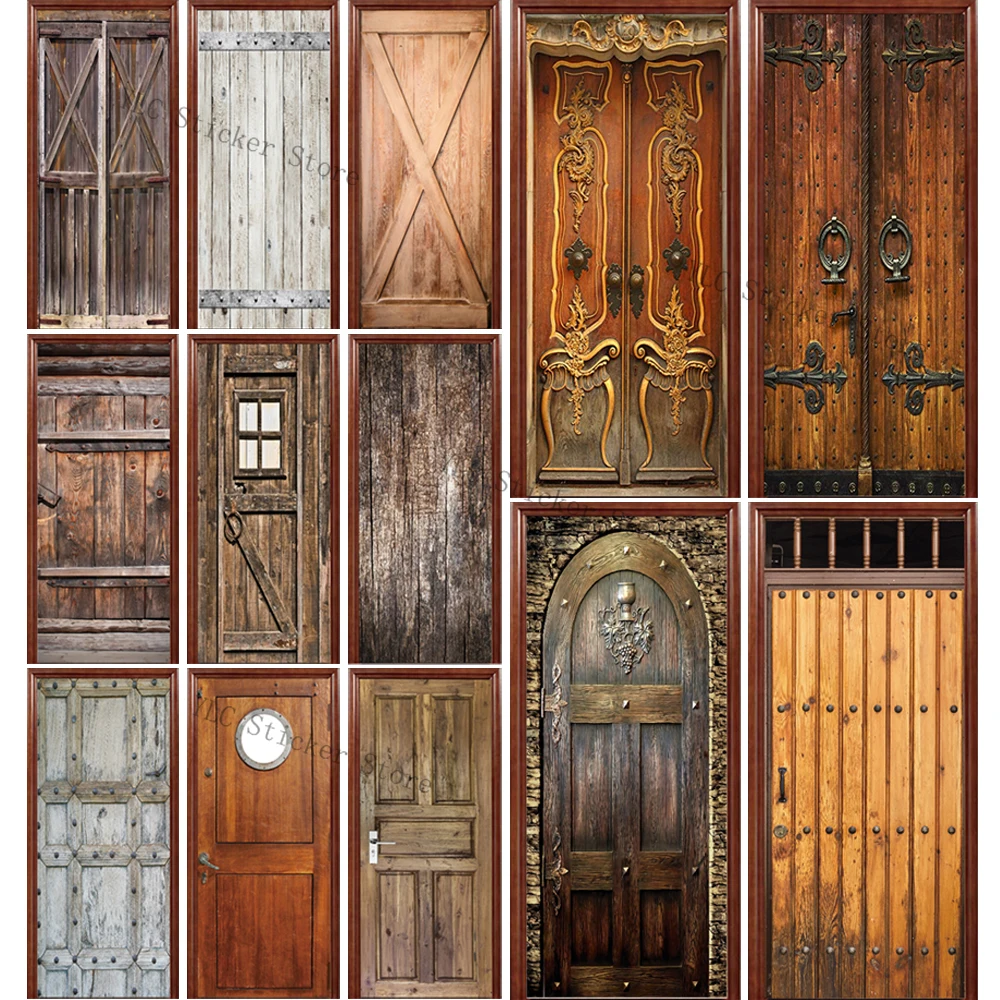 Винтажная деревянная дверь 3D наклейка на самоклеящиеся наклейки дверную крышку