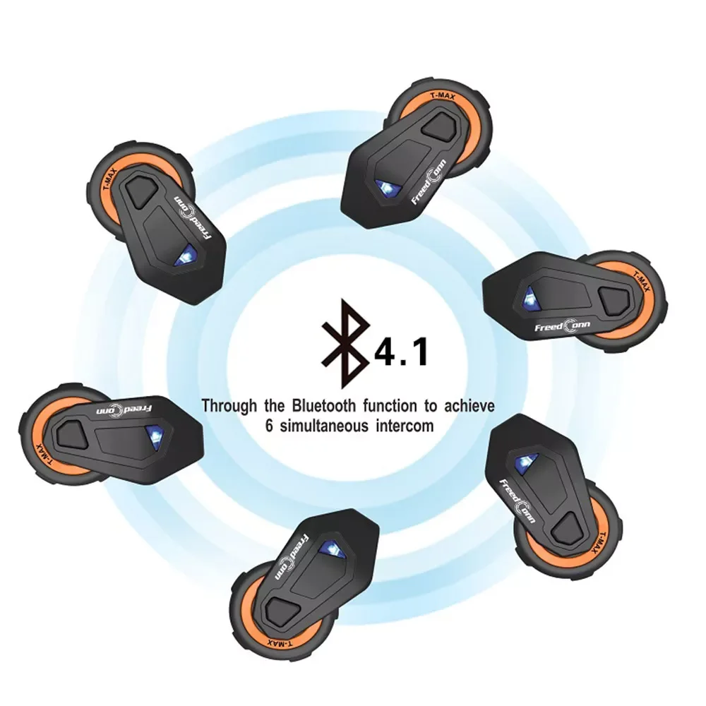 

Kebidumei T-Max Waterproof Motorcycle Helmet 6 Riders 1000M Group Talking Buletooth Intercom Headset Fm Radio T-Max Interphone