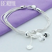 doteffil 925 sterling silver five solid heart snake chain bracelet for woman charm wedding engagement fashion party jewelry
