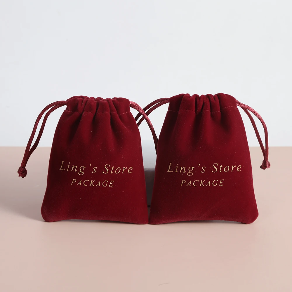 Custom Logo Velvet Jewelry Small Gift Bags 5x7cm 7x9cm Drawstring Packaging Pouch Wedding Favor For Guests Candy Bag Business