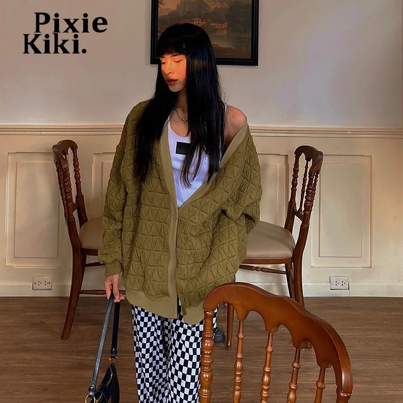 

Женская свободная куртка на пуговицах PixieKiki Y2k, с V-образным вырезом