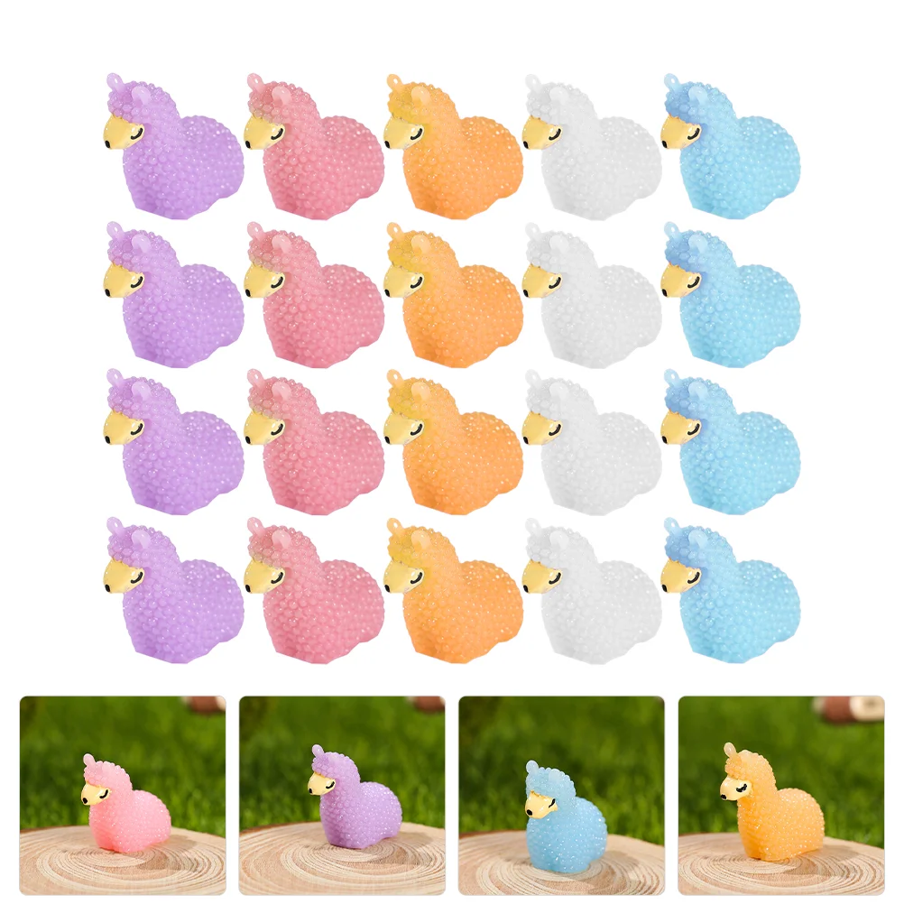 

20 Pcs Animal Miniature Sculpture Garden Decor Resin Alpaca Figurines Models Sheep Ornaments Statue Lovely Accessories