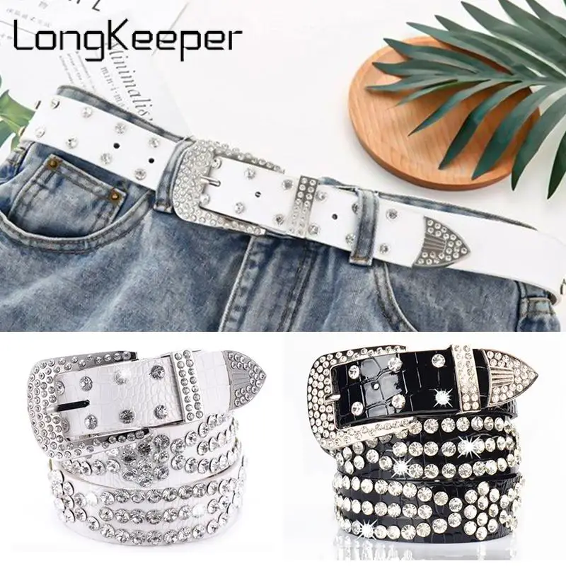 Cinturones con tachuelas de diamantes de imitación para mujer, cinturón blanco con diamantes para mujer, accesorios de leopardo Y2K, cinturón de estilo gótico 2022