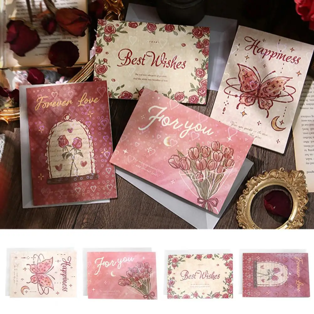 

4 шт., открытка на день Святого Валентина, Красивая яркая открытка с узором в виде цветка розы, товары для рукоделия, праздничная открытка, по...