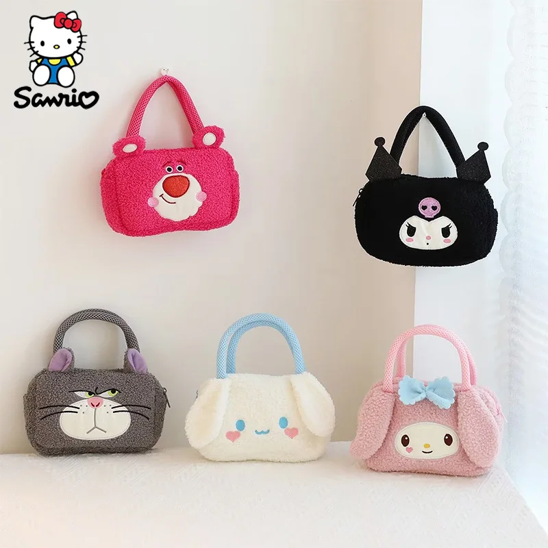 

Kawaii Sanrio Bag Plush Cartoon Cinnamoroll Kuromi Handbag Cute Anime Plushie My Melody Storage Makeup bags for women Gifts