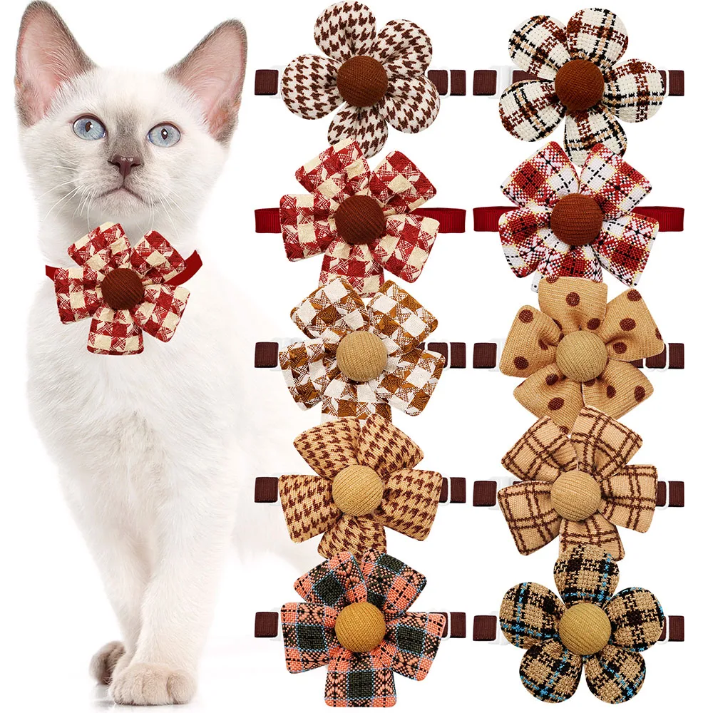 

50 клетчатых галстуков-бабочек для маленьких собак и кошек, хлопковые изысканные галстуки-бабочки, ошейник для собак, аксессуары для ухода за домашними животными